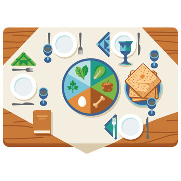 Passover seder table setting with a ceremonial plate featuring ritual food symbols passover tradition