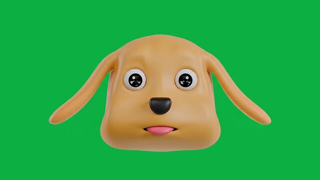 Cute cartoon dog face on green background, adorable 3D animated puppy character for kids content