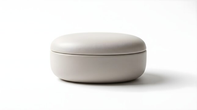 Elegant minimalist round ceramic container with lid on a clean white background, perfect for small item storage or as a decorative piece