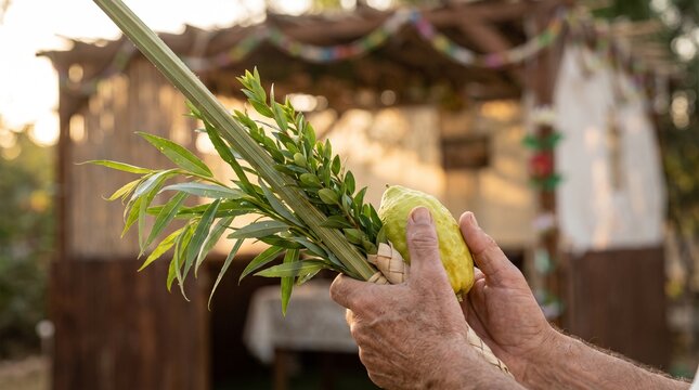 Person holding the Four Species lulav and etrog for the Jewish holiday of Sukkot.