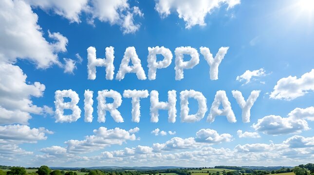 Clouds forming the words happy birthday against a blue sky