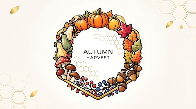Autumn harvest decorative frame with pumpkins leaves and acorns for seasonal thanksgiving greeting cards and invitations