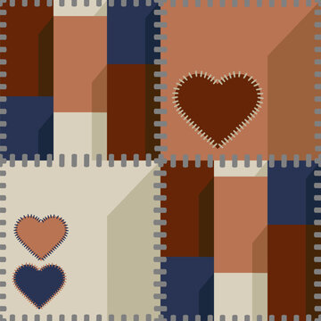 Vector Stitched Geometric Heart Patchwork Quilt Pattern