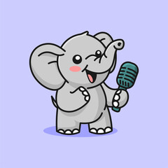 Obraz premium Cute Elephant Singing with Microphone Cartoon Character