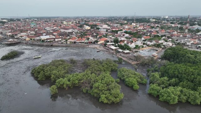 Aerial view of the cityscape of Probolinggo City, Java Island, Indonesia