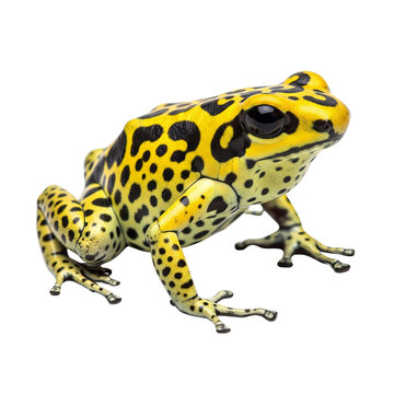 Beautiful yellow and black poisonous frog, a striking amphibian with vibrant patterns, showcasing nature's diversity and unique wildlife