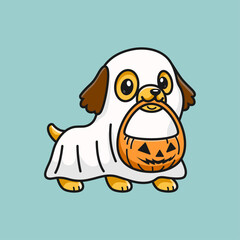 Obraz premium Funny Dog Wearing a Pumpkin Halloween Costume Cartoon