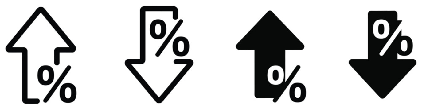 Percentage rate arrows showing financial growth, profit increase, price decrease, market trends and business changes vector illustration