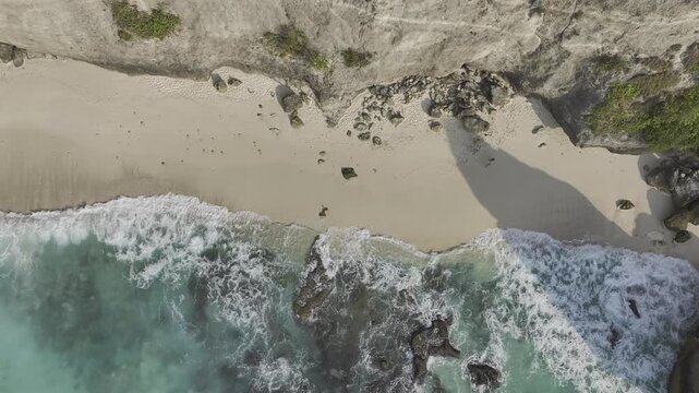 Aerial view of tropical landscape of diamond beach in Penida island, Bali, Indonesia
