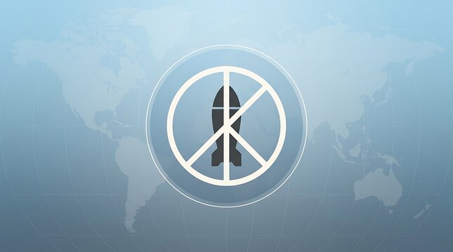Conceptual graphic illustration of world peace with a forbidden bomb symbol over a map.