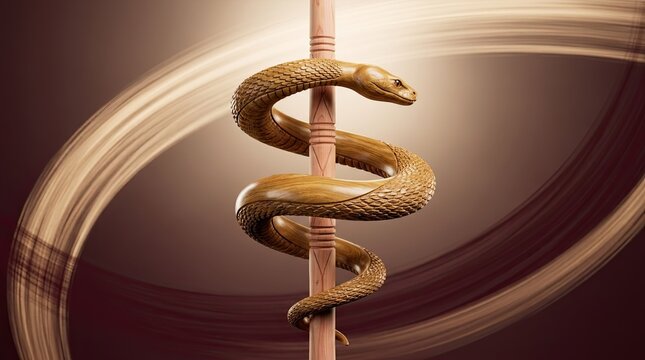 Asclepius Staff with Golden Snake Symbol, Medical Health Care Concept