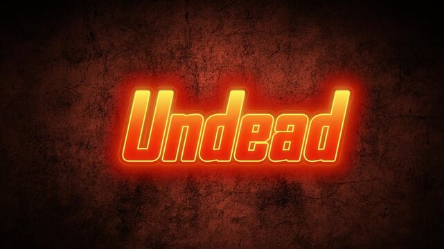 Animated glowing undead text appears on dark grunge background with background fiery orange video animated text appearing transition