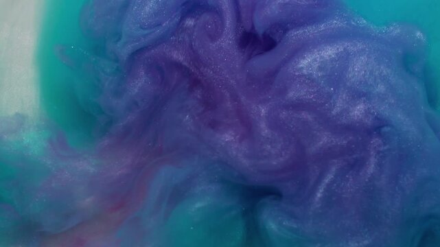 Haze wave. Hypnotic fluid. Ink swirl. Blue purple shimmering art smoke liquid stream blend color. Fume spray twist abstract water blur background.