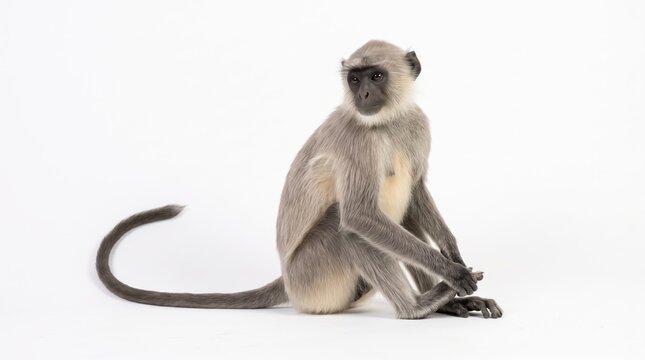 Gray langur monkey sitting calmly and looking to the side