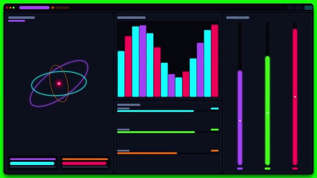 Digital futuristic dashboard interface with colorful data charts