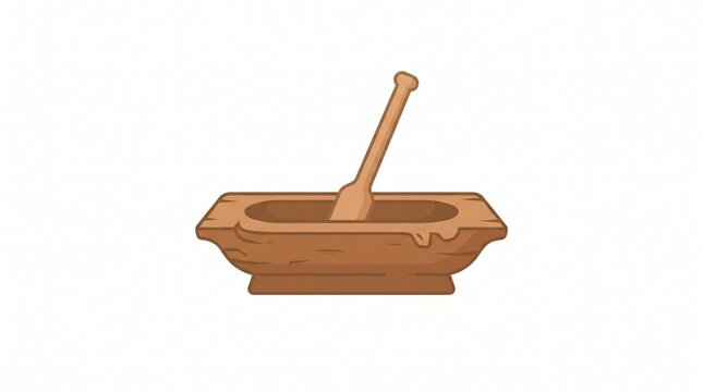 Traditional wooden mortar and pestle vector illustration Asian rice pounder lesung icon
