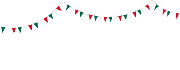 Obraz premium Mexican inspired pennant bunting in green, white and red for festive fiesta layouts, celebration cards, invitations, posters and banners.