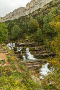 Spain, Aragon, Torla.  Ordesa Y Monte Perdido National Park.  Trail to the Gradas Soaso Waterfalls