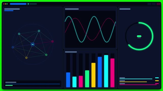 Futuristic digital dashboard with data visualization charts and graphs