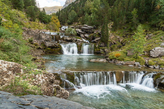 Spain, Aragon, Torla.  Ordesa Y Monte Perdido National Park.  Trail to the Gradas Soaso Waterfalls