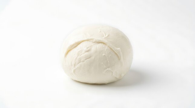 Fresh round ball of mozzarella cheese isolated on white background.