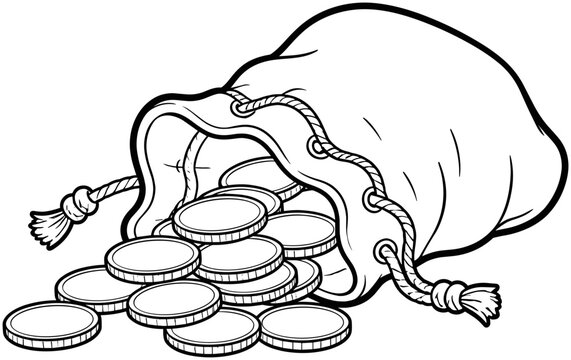Burlap Sack Spilling Coins Representing Savings and Wealth