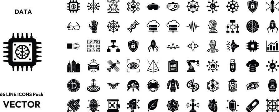 Data and artificial intelligence line icons pack vector set