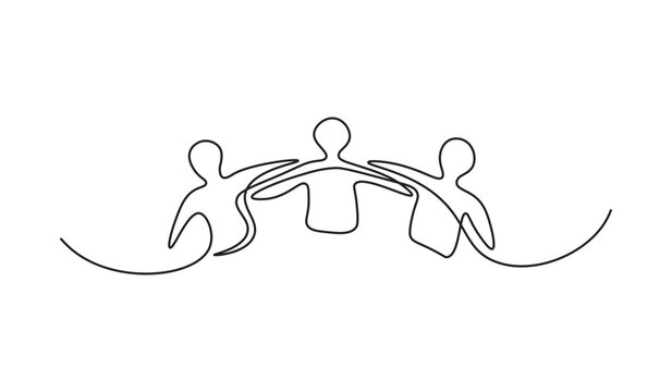 People hugging unity community support team friendship minimalist vector art continuous 