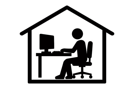 Work from home concept vector illustration with person working on computer inside house