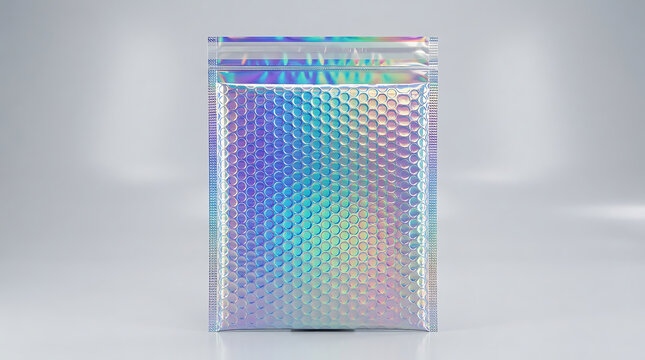 Iridescent holographic bubble wrap packaging mockup for product design showcases