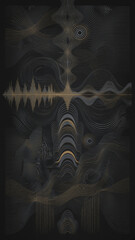 Abstract golden sound wave pattern with ornamental wavy lines on dark background © PMBYTK
