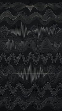 Abstract golden sound wave pattern with ornamental wavy lines on dark background