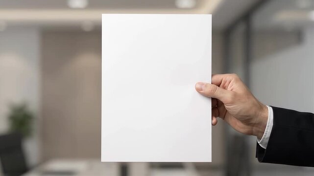 Hand Holding Blank Paper Document for Business Presentation Mockup