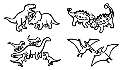 Cute black and white dinosaur drawing set © DzikriAdi