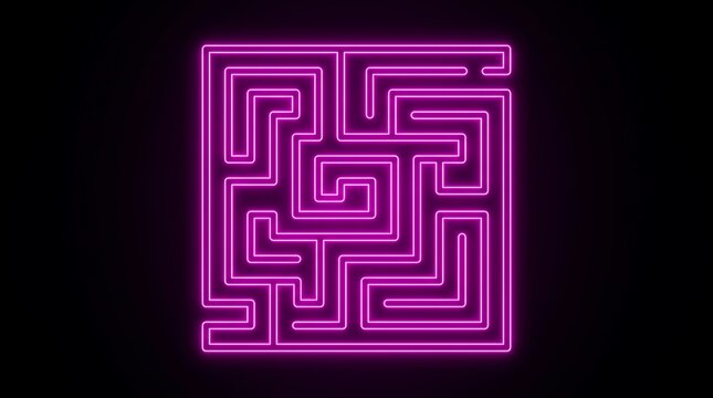 Neon pink glowing maze puzzle design on black background