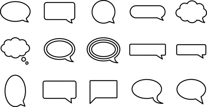 Set of various hand drawn speech bubbles and thought clouds isolated on a white background for design elements