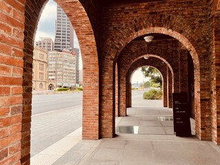 Obraz premium Taipei Info Hub Historic Red Brick Building – Former Mitsui & Co. Warehouse from Japanese Colonial Era in Taiwan