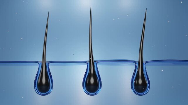 Hair care, Animation Nourish hair action of shampoo or serum. Concept Repair damaged hair. 3d rendering.