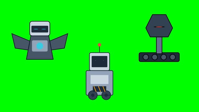 Cute Cartoon Robot Character Animation Set on Green Screen for Futuristic Technology Design and Modern Automation System Project Presentation