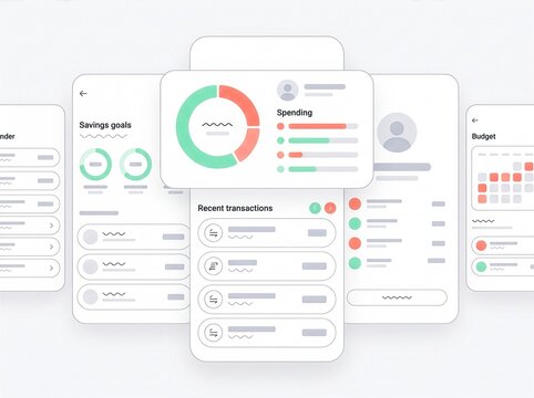 Minimalist mobile banking UI UX wireframe and personal finance application dashboard mockup (2)