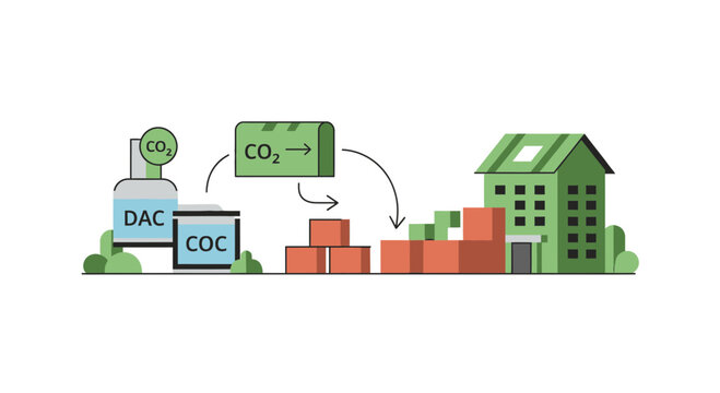Direct Air Capture and Carbon Construction Process Infographic for Sustainable Green Housing