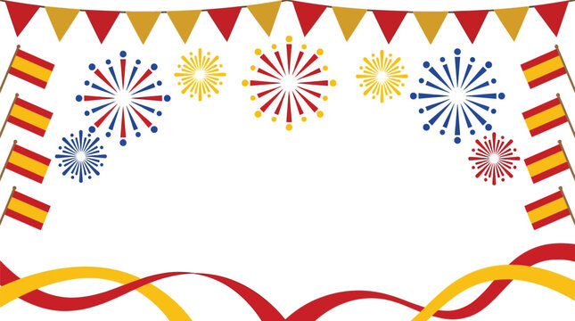 Adobe Illustrator Artwork VFestive Celebration Border with Colorful Fireworks, Bunting and Wavy Ribbons