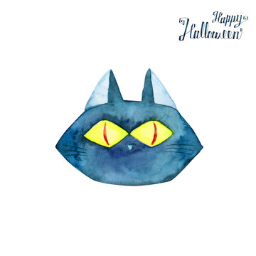 ハロウィン　黒猫　水彩 イラスト