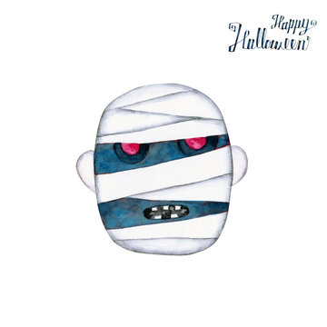 ハロウィン　ミイラ 包帯男　水彩 イラスト