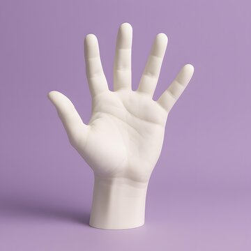 Perfectly Formed White Hand Sculpture on Soft Purple Background