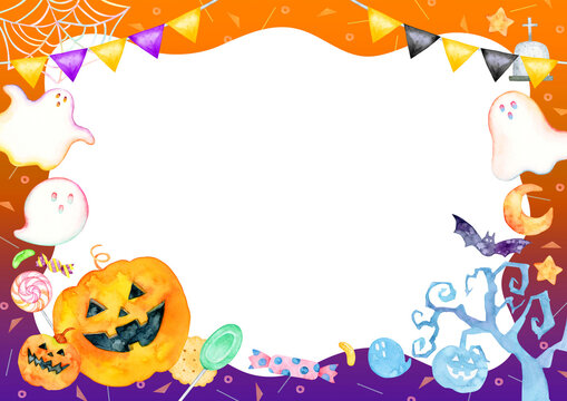 ハロウィン 背景 フレーム 水彩 イラスト