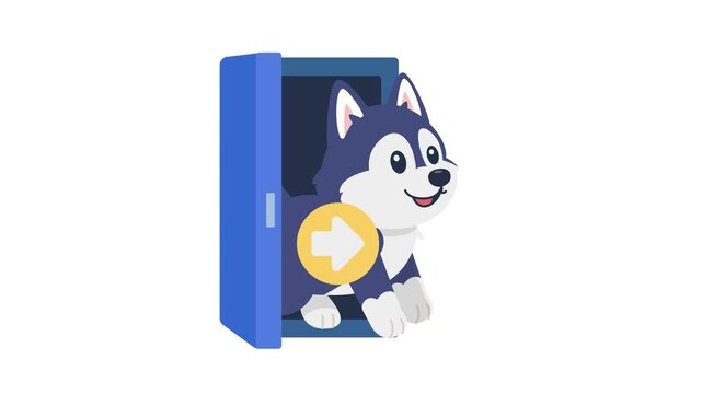 Cute Cartoon Husky Exit Door Icon Animation for Game UI, Seamless Loop