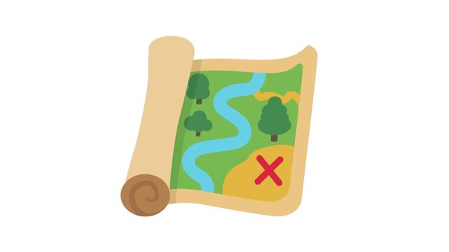 Cute Cartoon Treasure Map Icon Animation for Game UI, Seamless Loop
