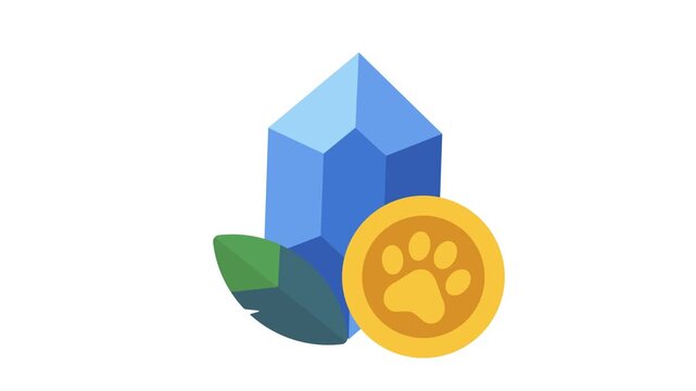 Cute Cartoon Paw Gem Coin Currency Icon Animation for Game UI, Seamless Loop