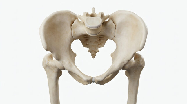 Detailed 3D rendering of human pelvis bone anatomy on white background
